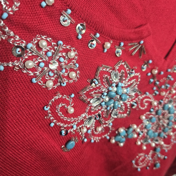 Quacker Factory Red beaded/sequined Tunic Top 2X Valentine's Day - Picture 7 of 10